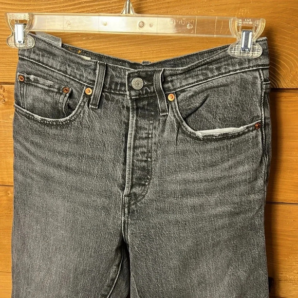 Levi’s premium 501S skinny women’s button fly jeans denim 27x30 faded black Y2K - Picture 2 of 13